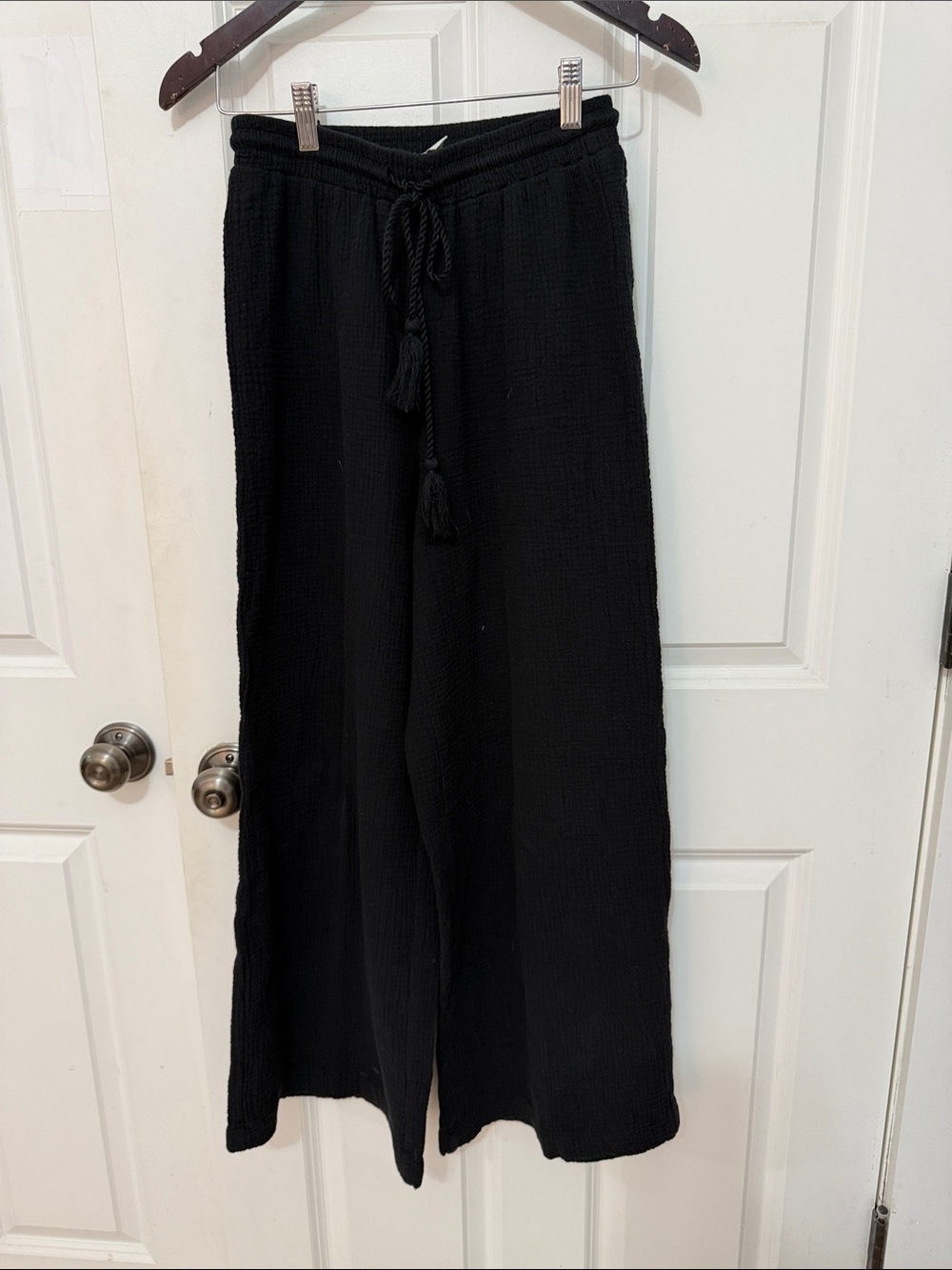 C&C California Black Drawstring Muslin Wide Leg Pants size small cheesecloth